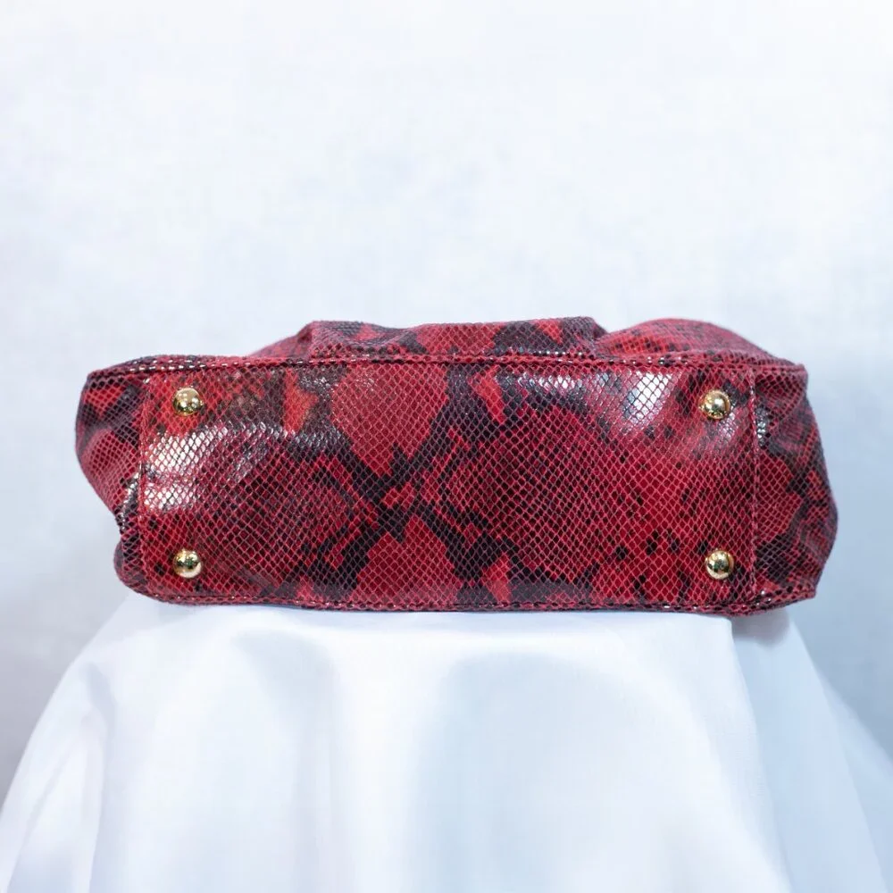 Michael Kors Fulton East-West Tote Red Python Embossed Leather Bag Large